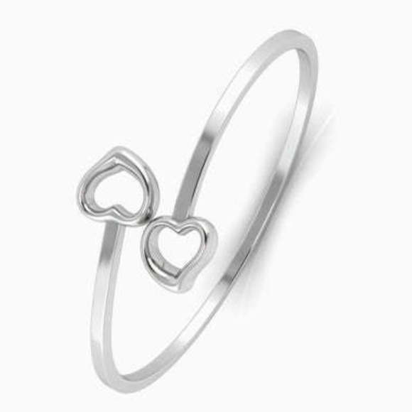 925 Sterling Silver Adjustable Duo Heart Baby Bracelet Bangle Krysaliis Gift Box